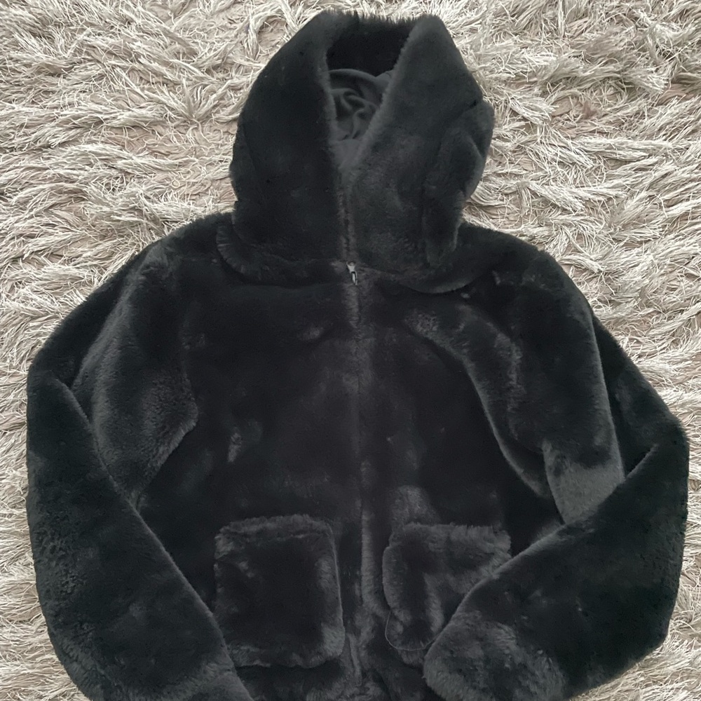 Black faux fur coat